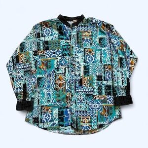 Vintage 1990s Western Style Men's Geometric Pattern Shirt - Blue Multicolor XL